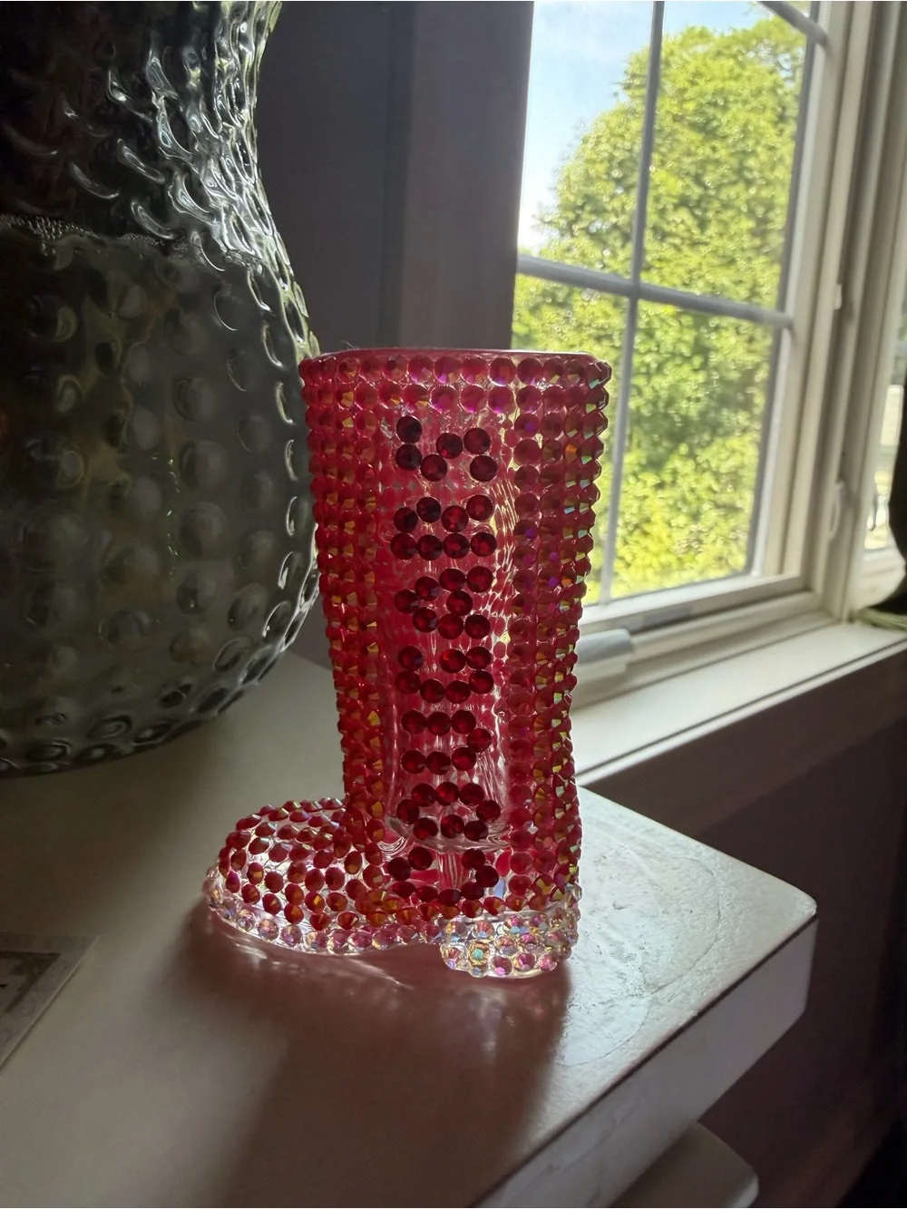 Anthropologie Pink Crystal Studded Boot Votive
